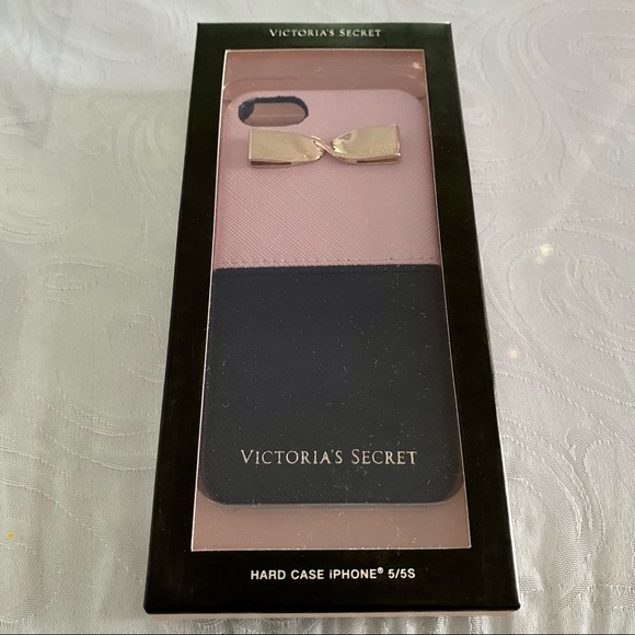 Victoria’s Secret Pink & Black Faux Leather Gold Metal Bow iPhone 5/5S/SE - Picture 1 of 7